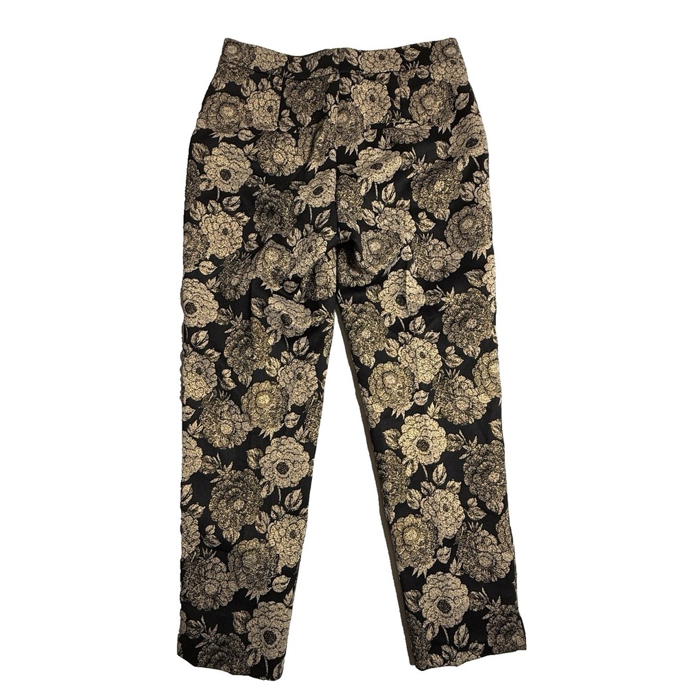 Ann Taylor gold  black floral brocade pants slim leg dress Holiday Size 0 Petite